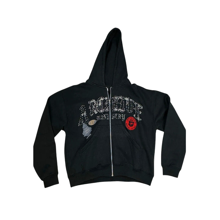 Archive Ministry Bear Mountain Studded Zip Hoodie (Black)
