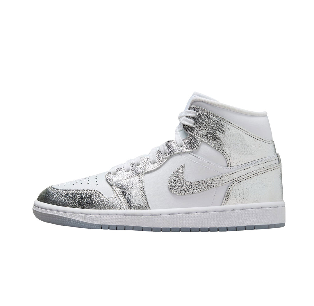 Wmns Air Jordan 1 Mid SE (White/Metallic Silver)
